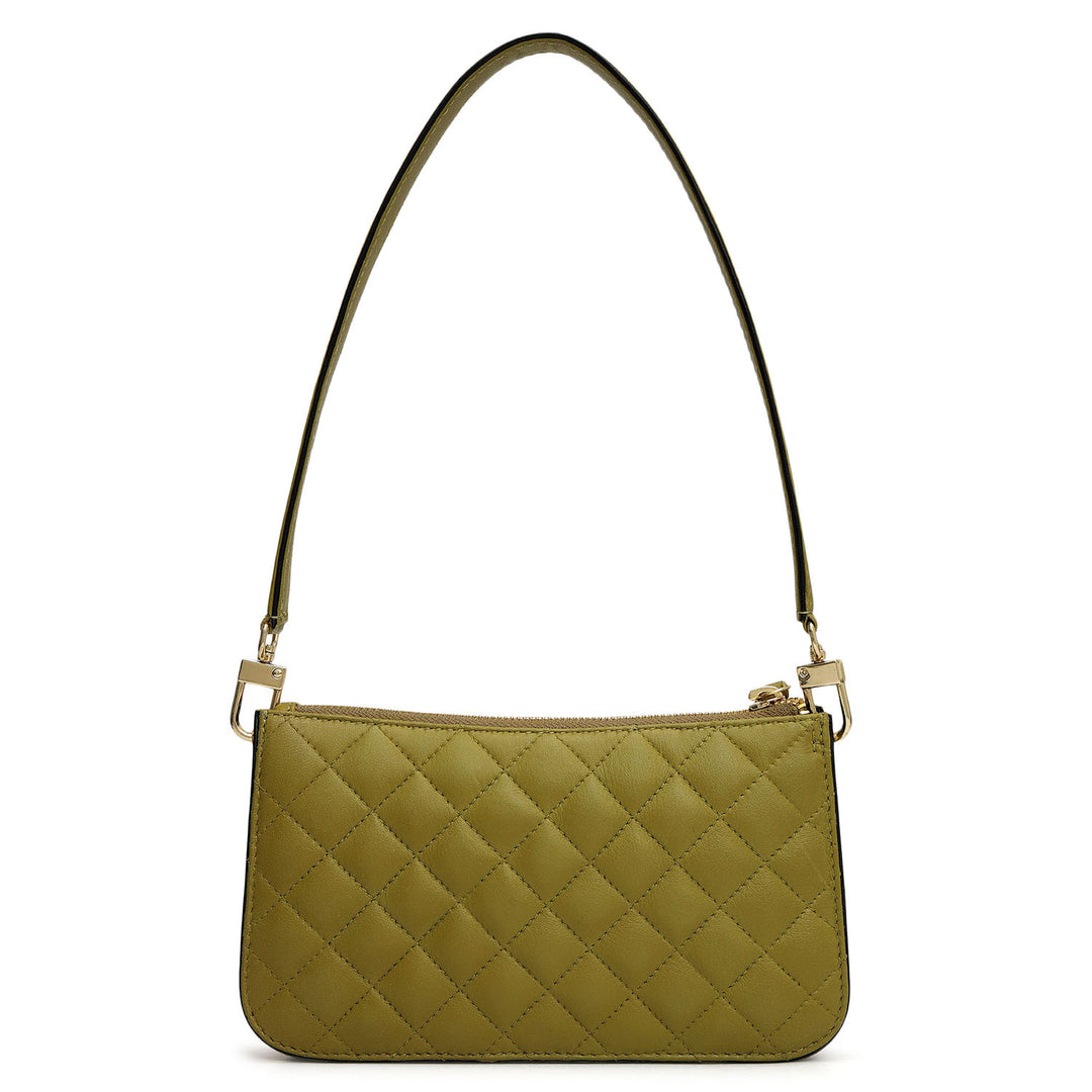 Small Quilting Leather Baguette - Olive