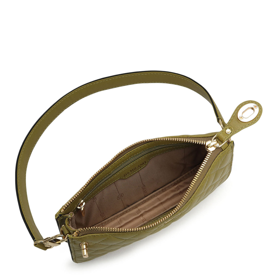 Small Quilting Leather Baguette - Olive