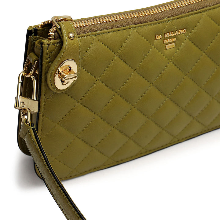 Small Quilting Leather Baguette - Olive