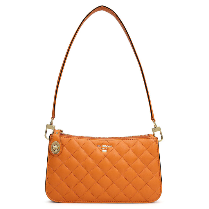 Small Quilting Leather Baguette - Orange