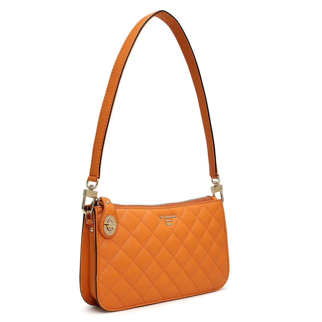 Small Quilting Leather Baguette - Orange