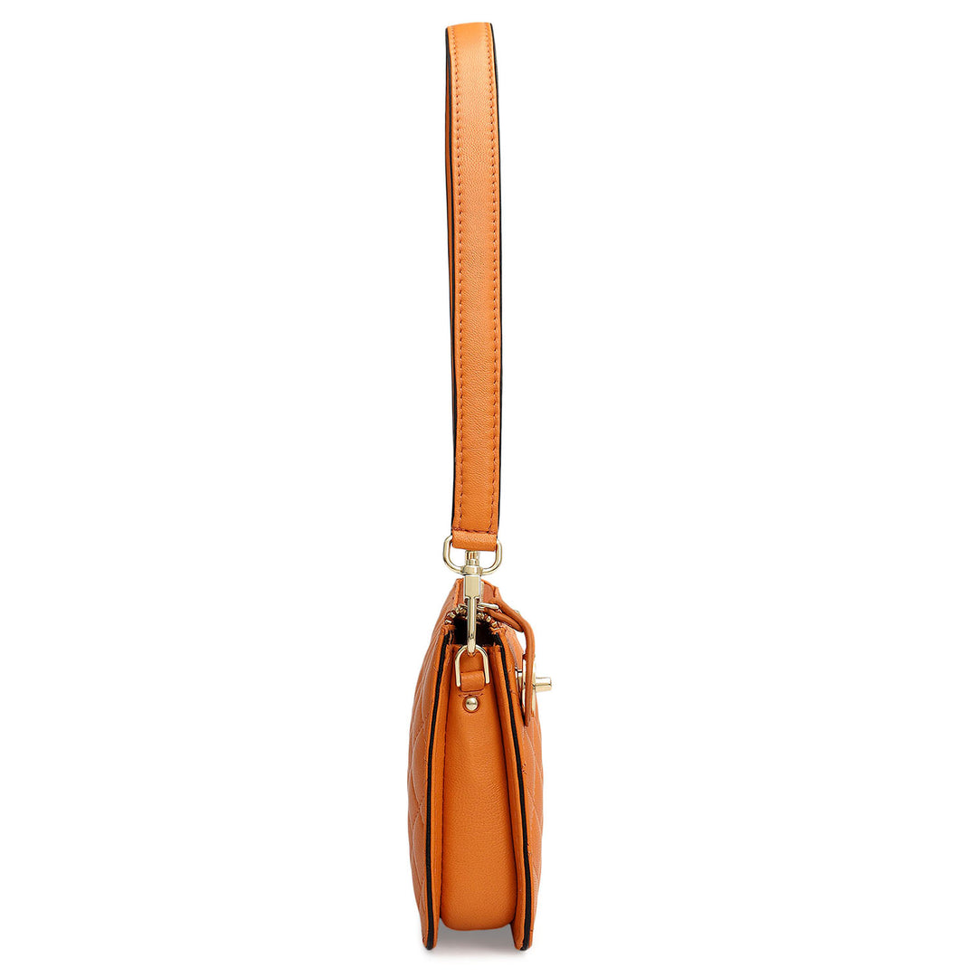 Small Quilting Leather Baguette - Orange
