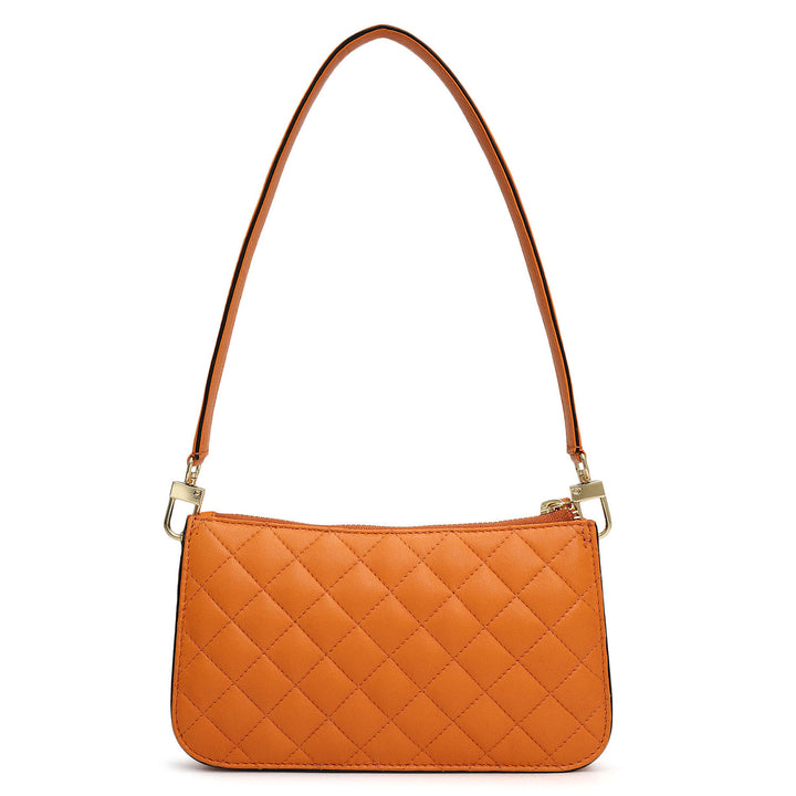 Small Quilting Leather Baguette - Orange