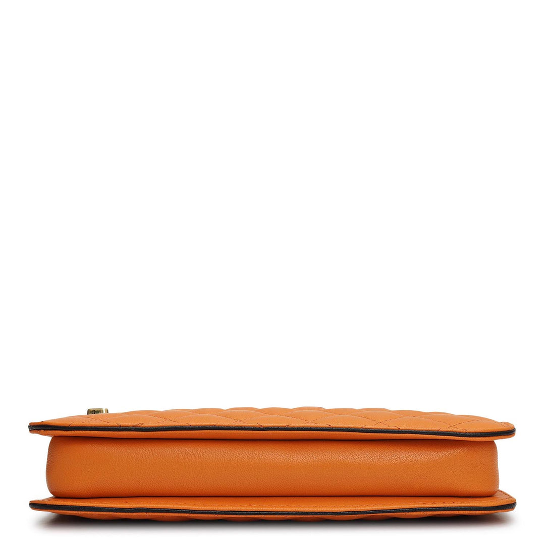 Small Quilting Leather Baguette - Orange
