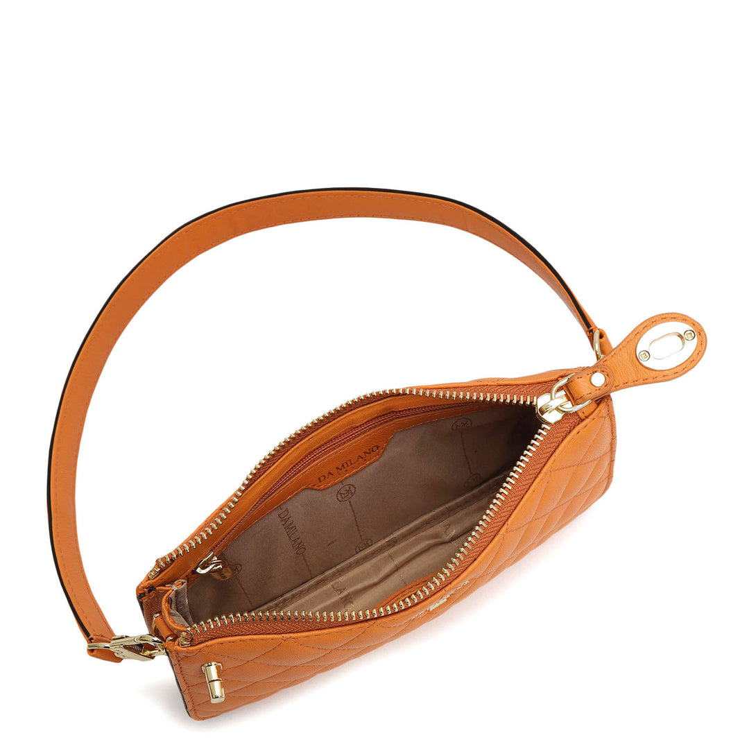 Small Quilting Leather Baguette - Orange