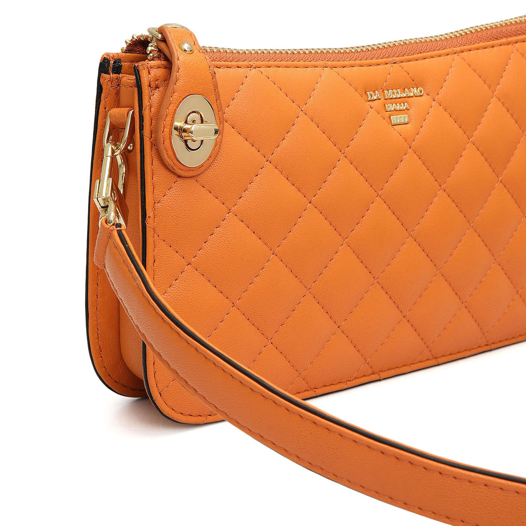 Small Quilting Leather Baguette - Orange
