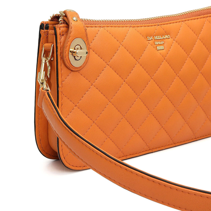 Small Quilting Leather Baguette - Orange