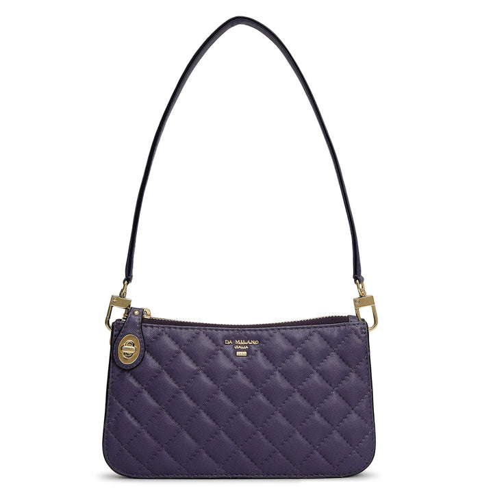 Small Quilting Leather Baguette - Purple