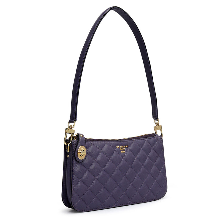 Small Quilting Leather Baguette - Purple