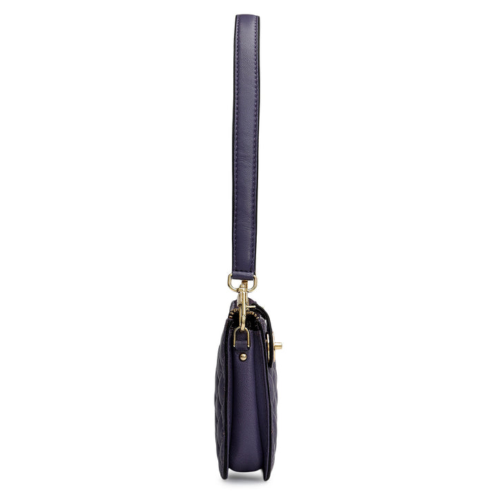 Small Quilting Leather Baguette - Purple