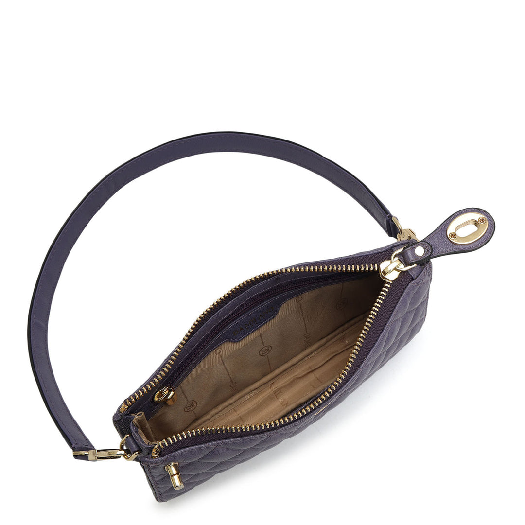 Small Quilting Leather Baguette - Purple