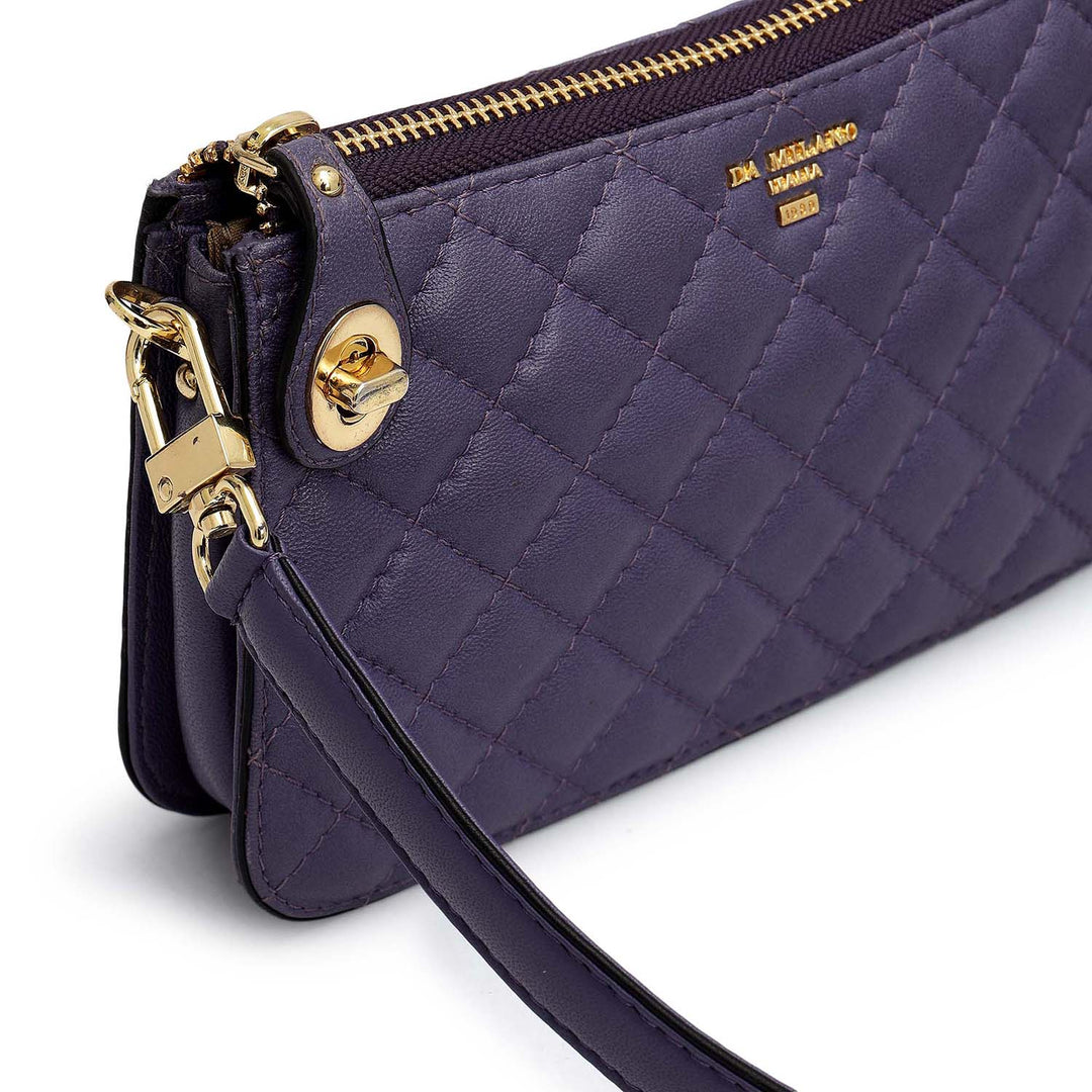 Small Quilting Leather Baguette - Purple