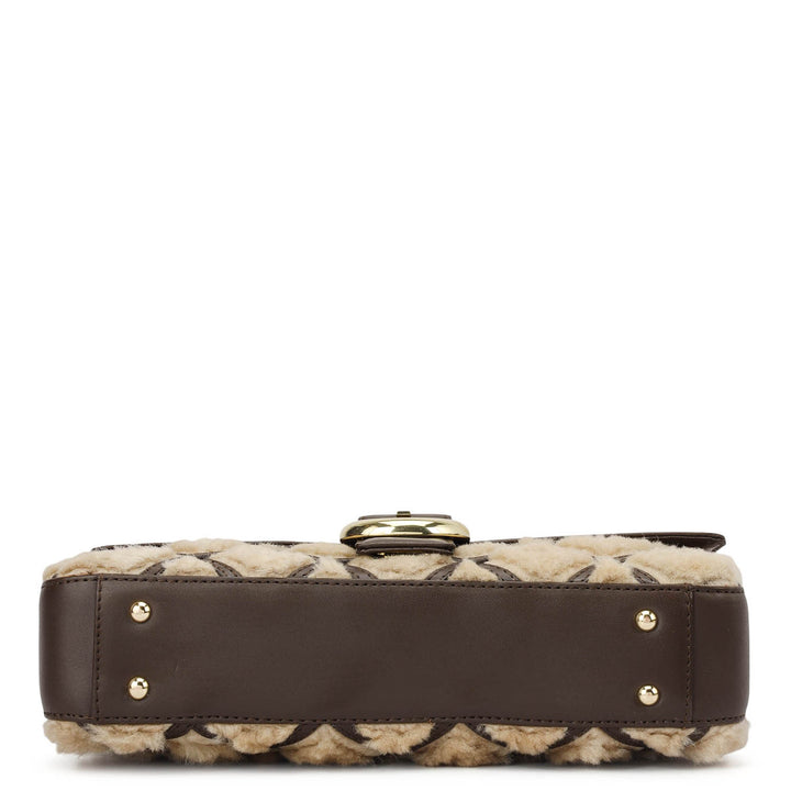 Small Fur Plain Leather Baguette - Beige & Brown