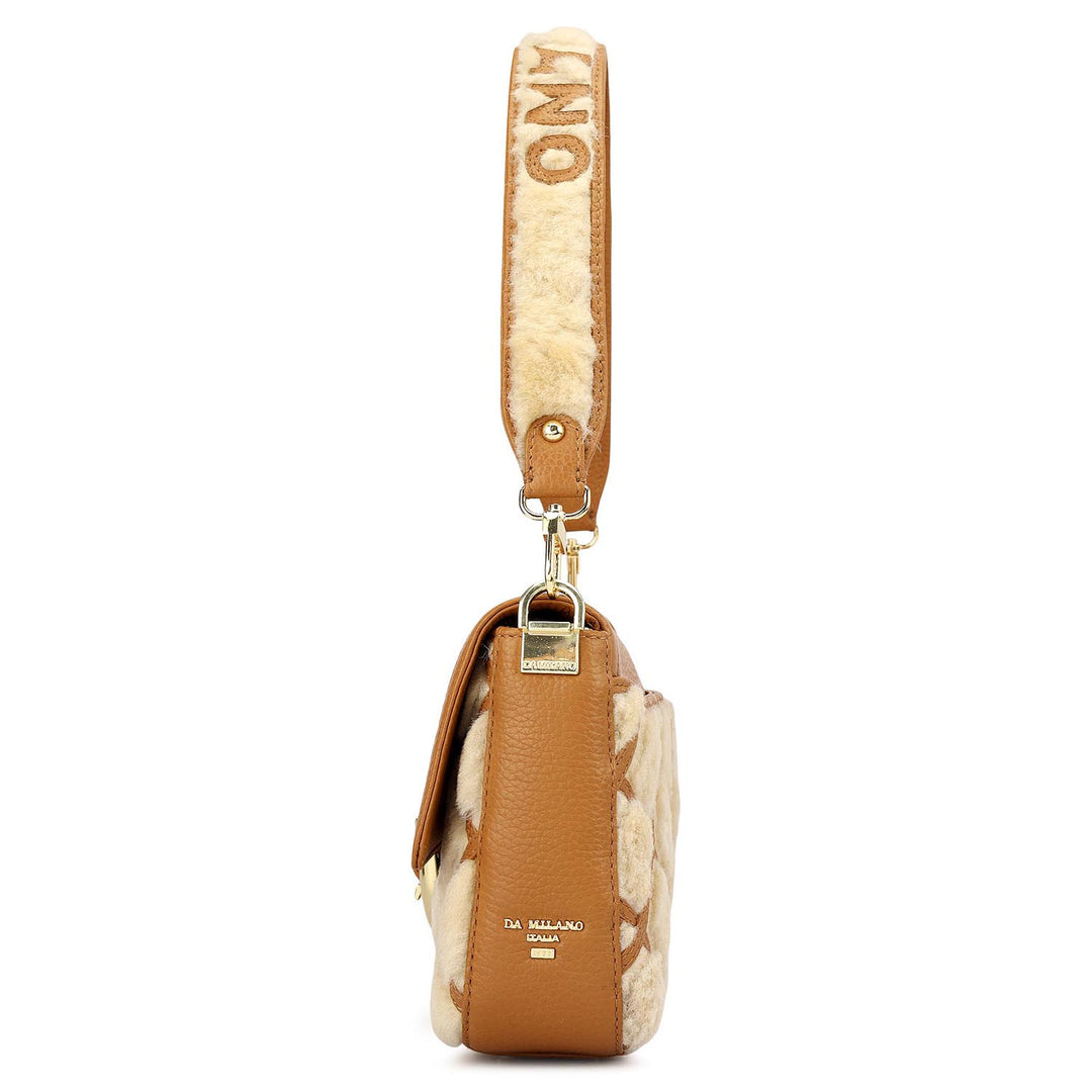 Small Fur Wax Leather Baguette - Beige & Caramel