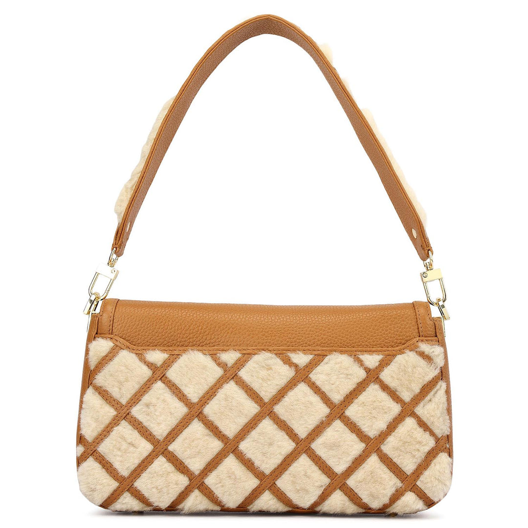 Small Fur Wax Leather Baguette - Beige & Caramel
