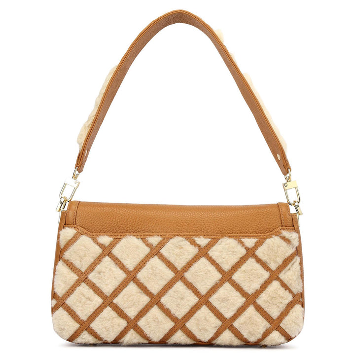 Small Fur Wax Leather Baguette - Beige & Caramel