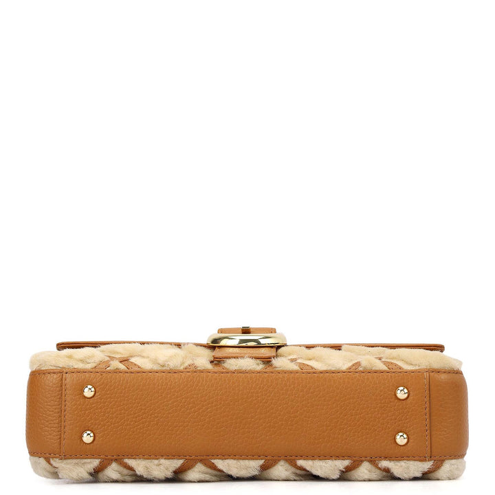 Small Fur Wax Leather Baguette - Beige & Caramel