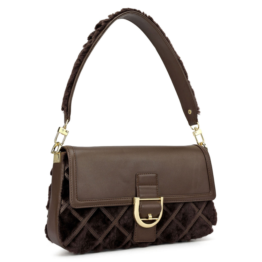 Small Fur Plain Leather Baguette - Brown – Da Milano
