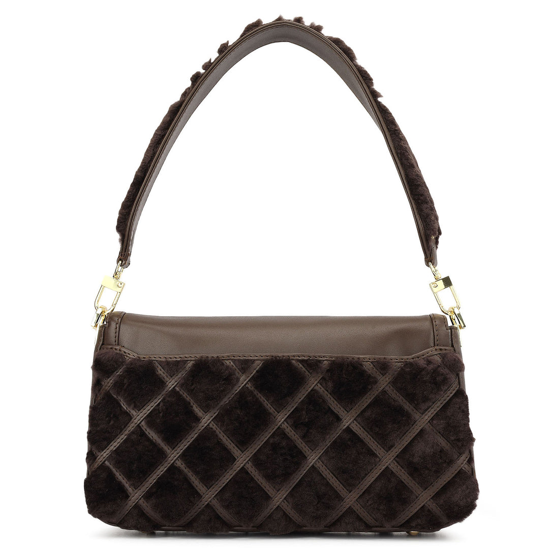 Small Fur Plain Leather Baguette - Brown – Da Milano