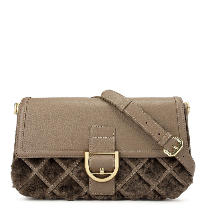 Small Fur Wax Leather Baguette - Grey & Taupe