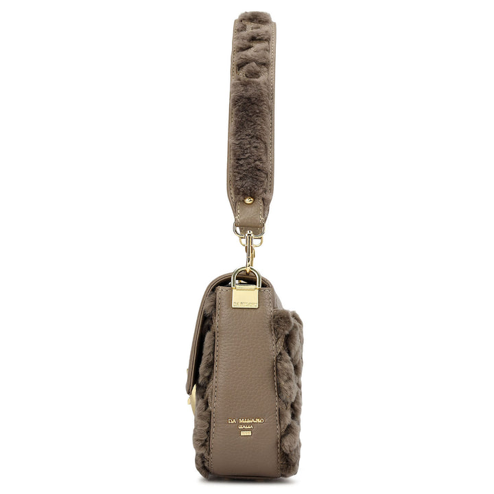 Small Fur Wax Leather Baguette - Grey & Taupe