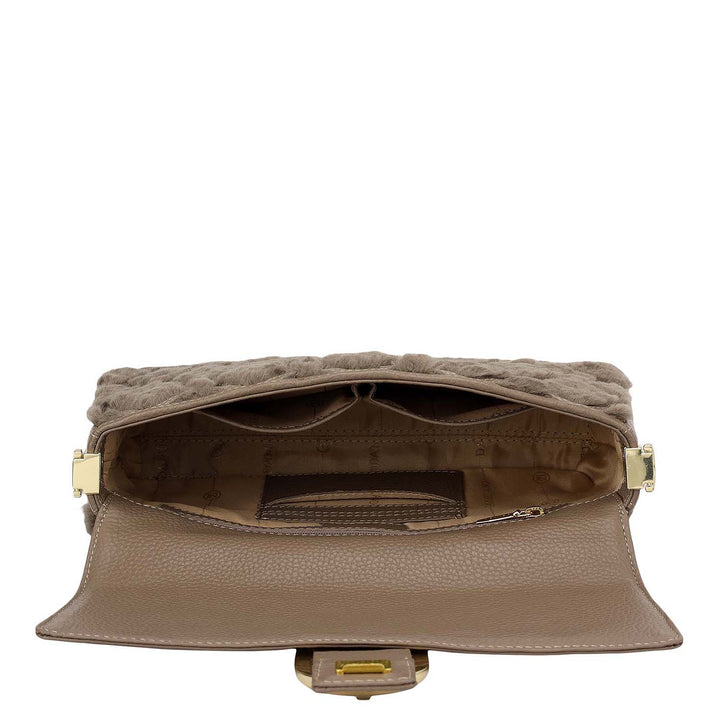 Small Fur Wax Leather Baguette - Grey & Taupe