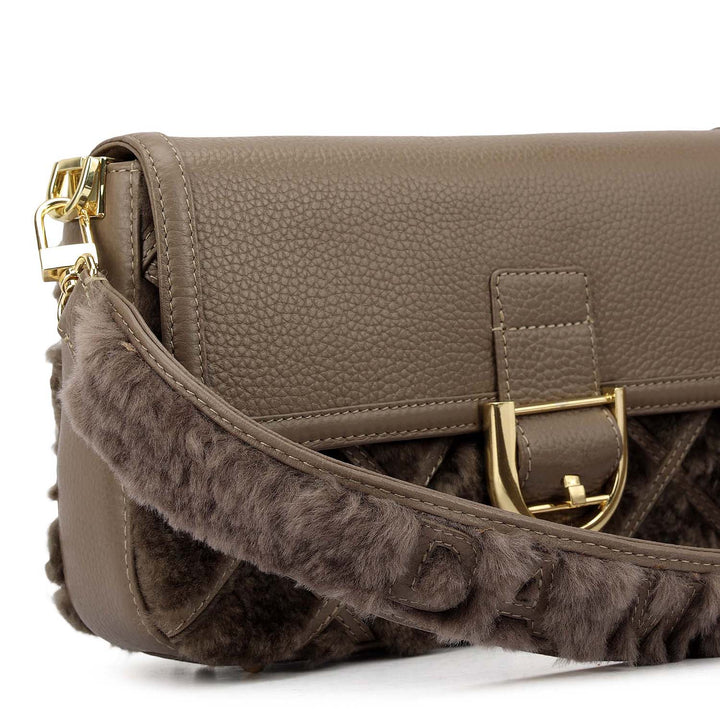 Small Fur Wax Leather Baguette - Grey & Taupe