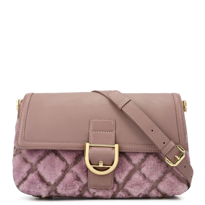 Small Fur Plain Leather Baguette - Purple Haze