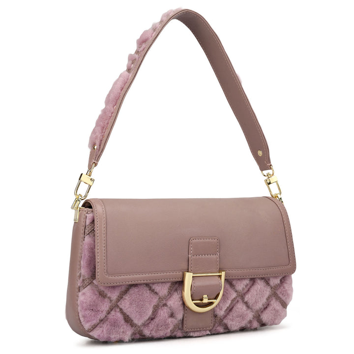 Small Fur Plain Leather Baguette - Purple Haze