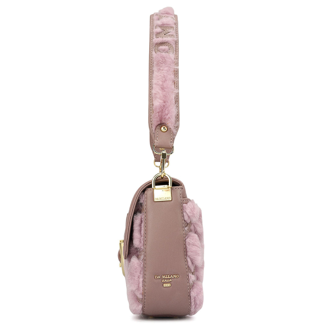 Small Fur Plain Leather Baguette - Purple Haze