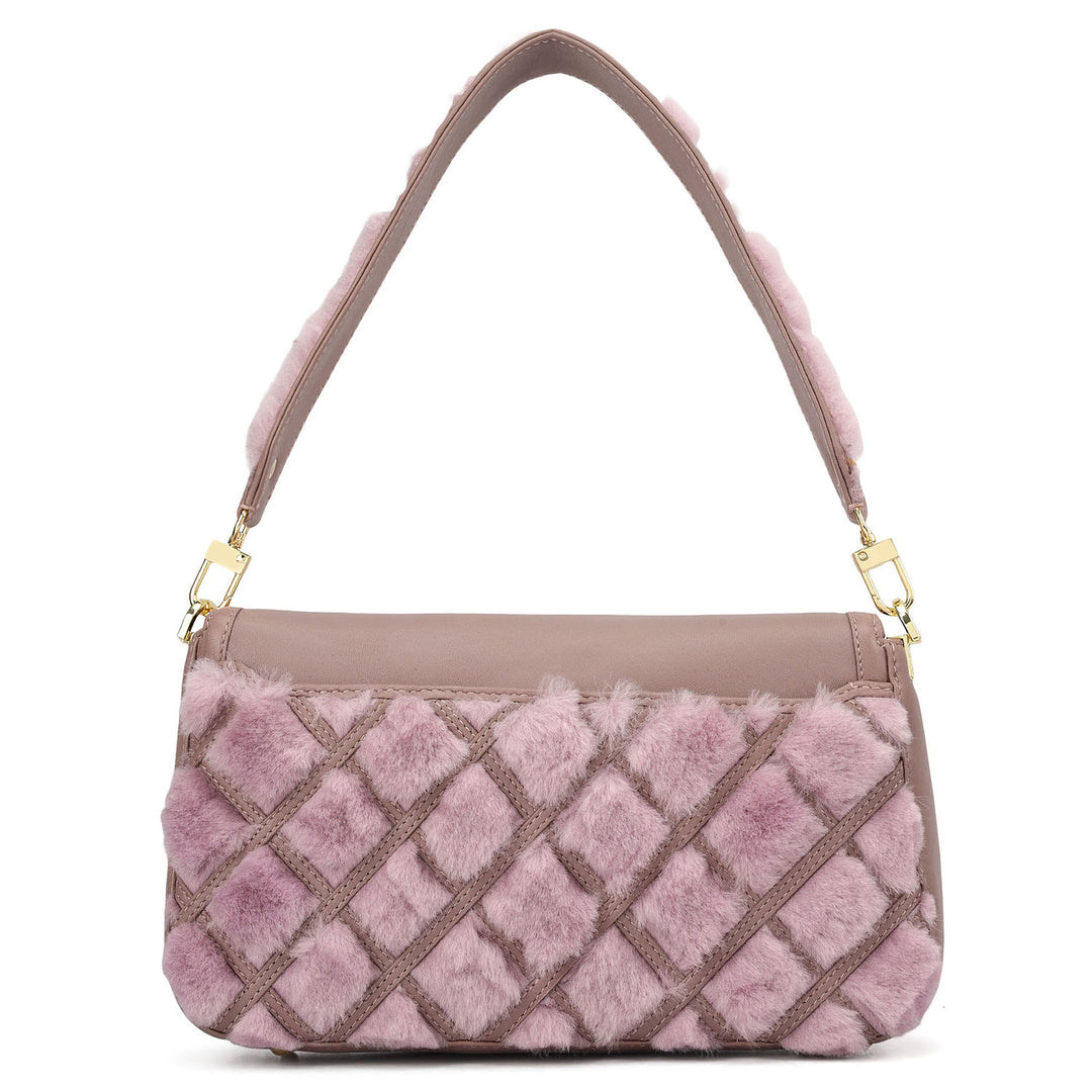 Small Fur Plain Leather Baguette - Purple Haze