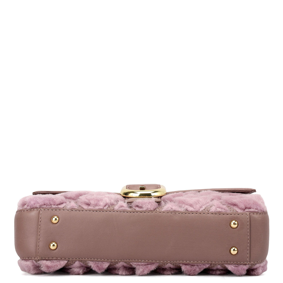 Small Fur Plain Leather Baguette - Purple Haze