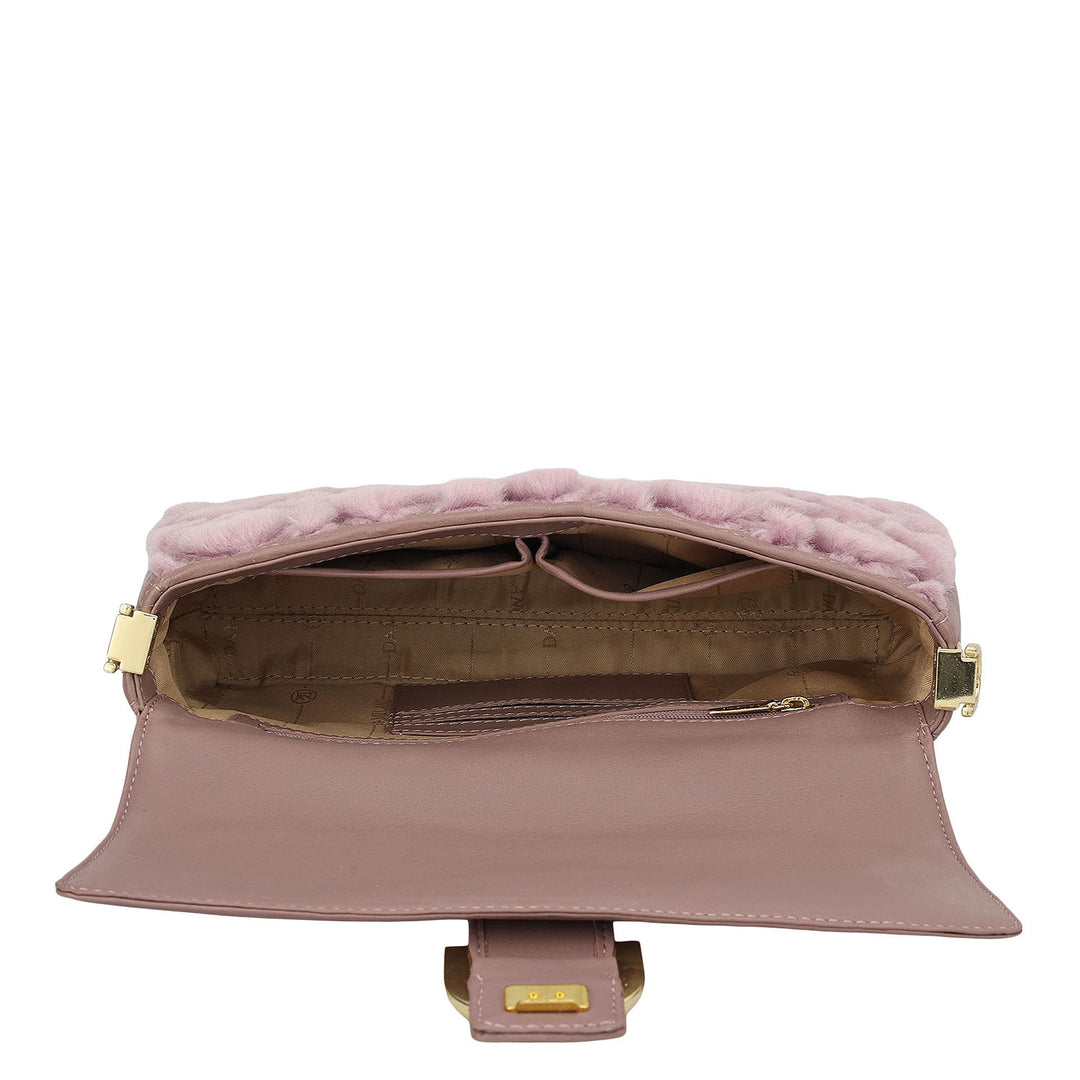 Small Fur Plain Leather Baguette - Purple Haze