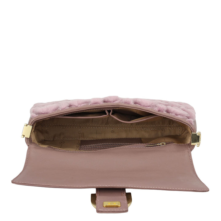 Small Fur Plain Leather Baguette - Purple Haze
