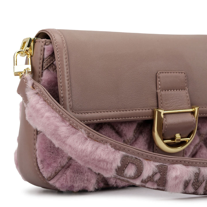 Small Fur Plain Leather Baguette - Purple Haze