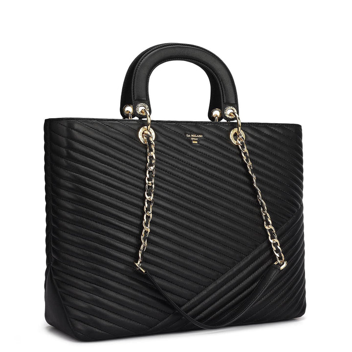 Large Quilting Leather Tote - Black