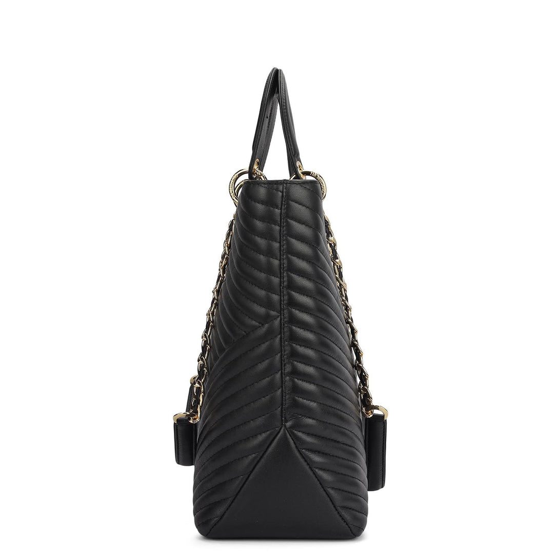 Large Quilting Leather Tote - Black