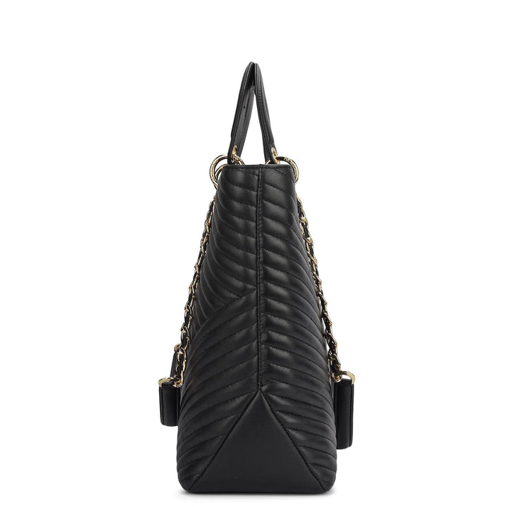 Large Quilting Leather Tote - Black