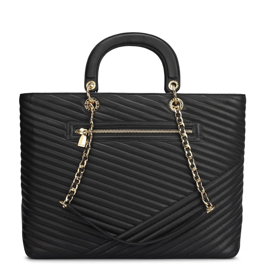 Large Quilting Leather Tote - Black
