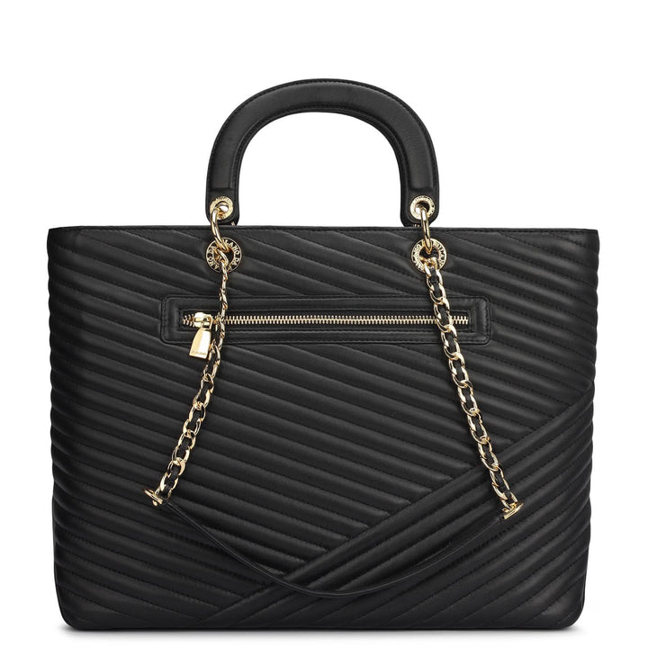 Large Quilting Leather Tote - Black