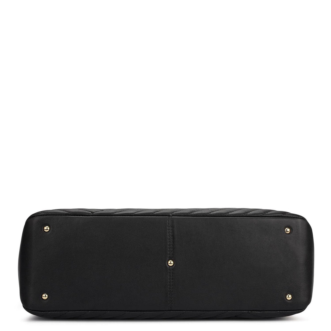 Large Quilting Leather Tote - Black