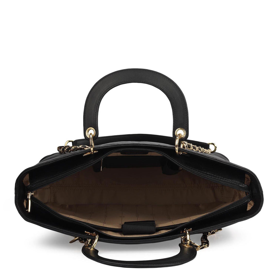 Large Quilting Leather Tote - Black