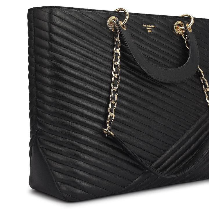 Large Quilting Leather Tote - Black