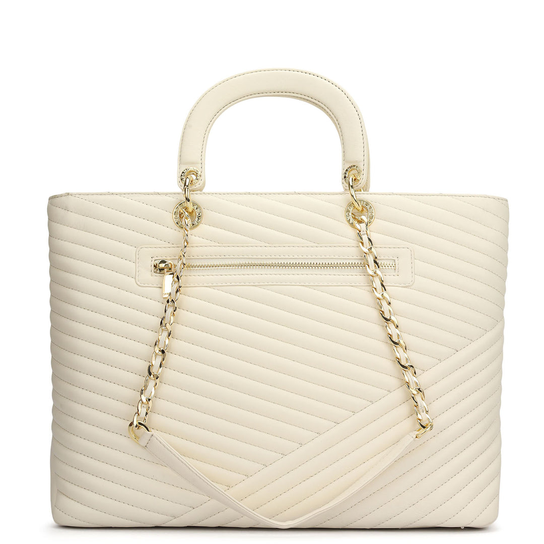 Large Quilting Leather Tote - Marshmallow