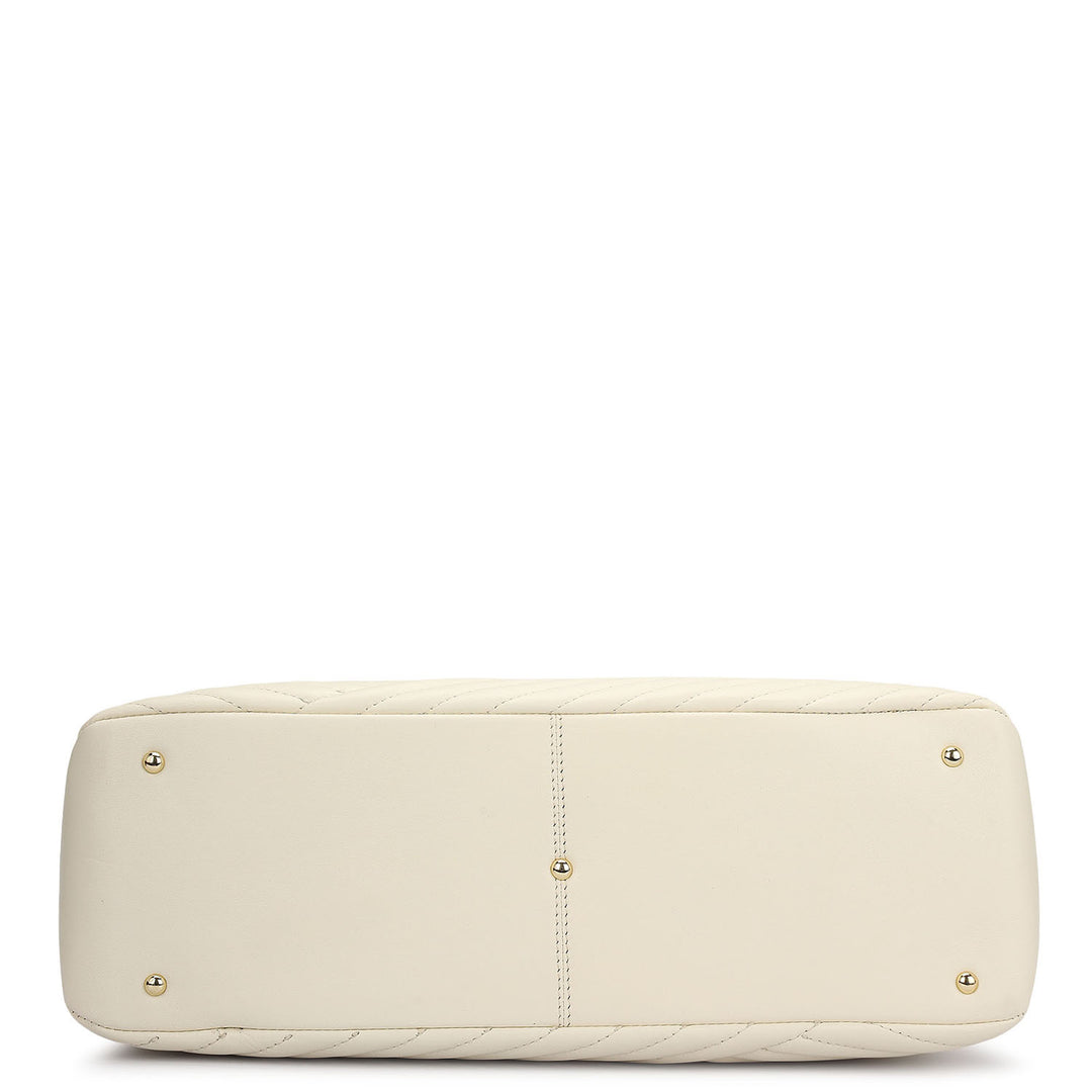 Large Quilting Leather Tote - Marshmallow