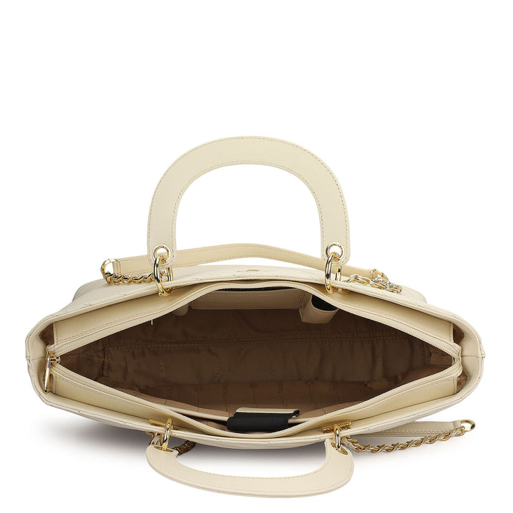 Large Quilting Leather Tote - Marshmallow