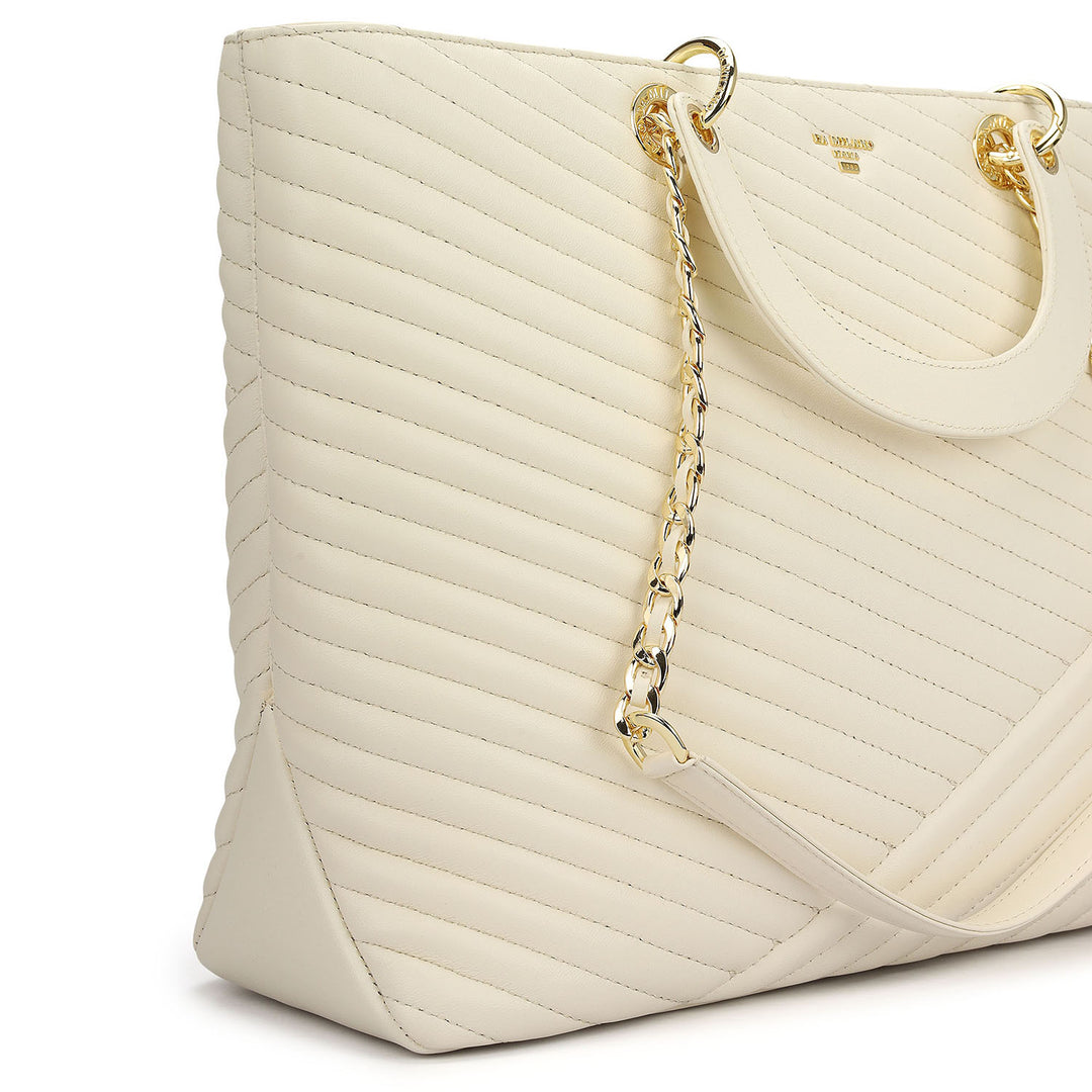Large Quilting Leather Tote - Marshmallow