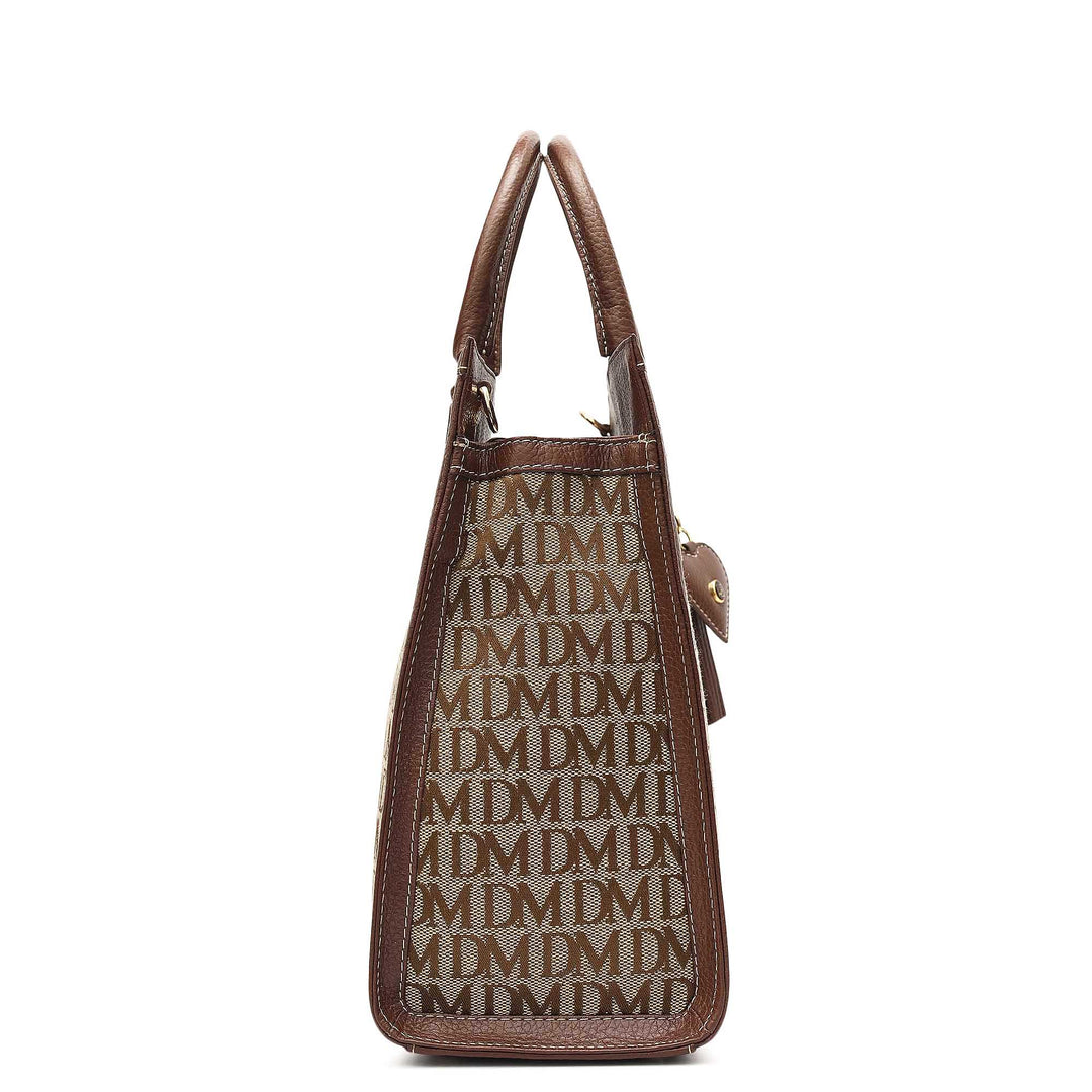 Medium Canvas Wax Leather Book Tote - Beige & Espresso