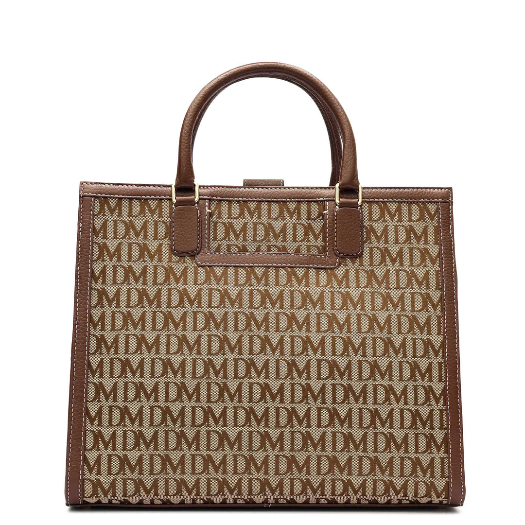 Medium Canvas Wax Leather Book Tote - Beige & Espresso