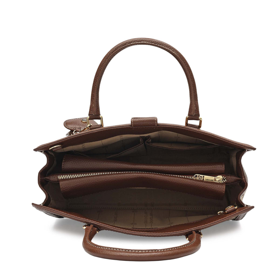 Medium Canvas Wax Leather Book Tote - Beige & Espresso